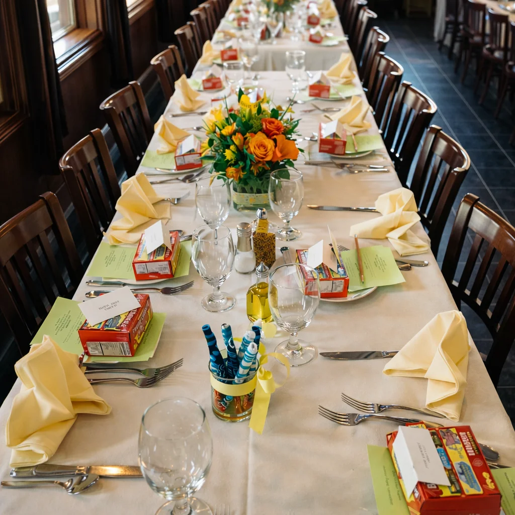 Corporate event with guests seated around tables