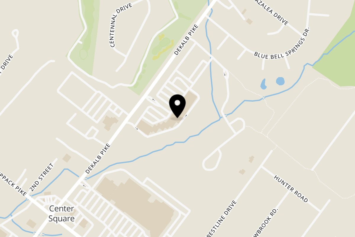 Map showing the location of Mirna's Café on 758 Dekalb Pike in Blue Bell